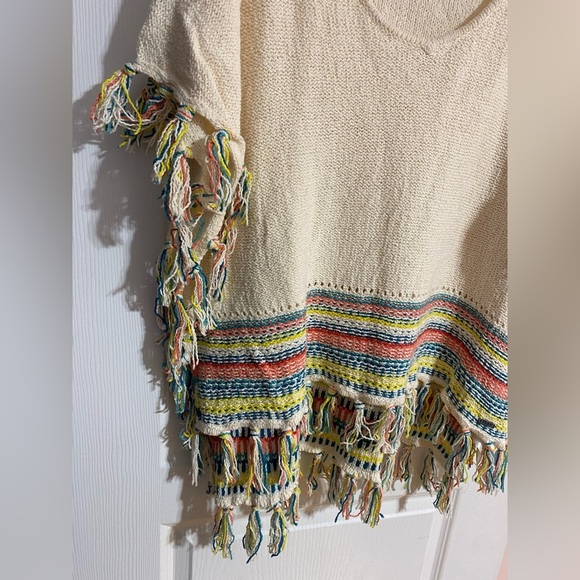 Roxy Knit Serene Morning Fringed High Low Colourful Coastal Poncho Medium/Large - Picture 9 of 15